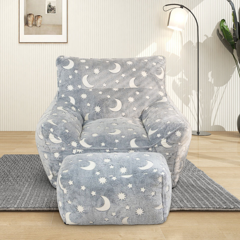Bean Bag Chairs Soft Tufted Foam Bean Bag Chair With Teddy Fabric For Adults And Kids Comfy Lazy Sofa For Living Room Bedroom Grey Stars